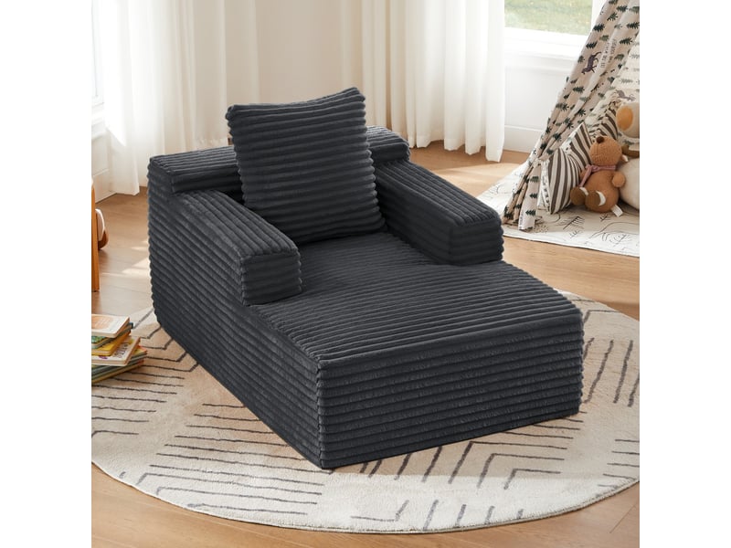  Chaise longue canapé en velours côtelé - méridienne confortable sans montage fauteuil relax de salon et bureau 1 place - gris foncé  - Conforama C