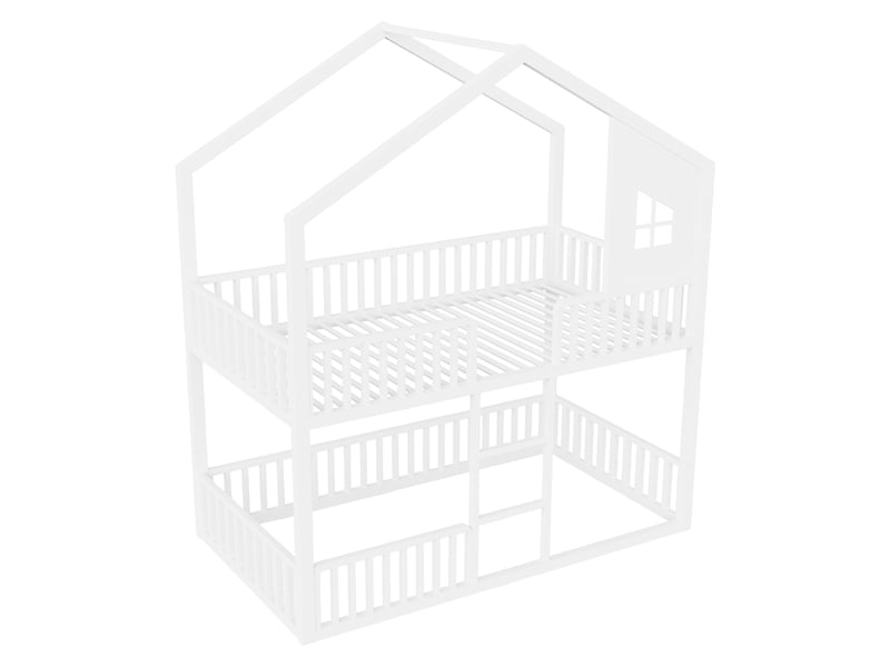  Lit superposé 90x200 cm, lit enfant, échelle, cadre métallique robuste, toit et fenêtres décoratifs, support à lattes stable, métal blanc OPULERANE TRADING LTD - Conforama A