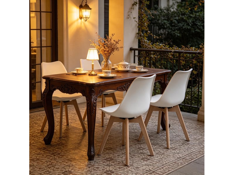  Chaise de salle à manger 48x40,5x83 cm, châssis en bois massif et assise recouverte de polyuréthane, finition blanc, rotation 360°, lot de 4  - Conforama D