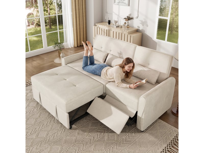  Canapé-lit 3 places 176x148x83 cm - convertible 3 en 1 - dossier réglable 3 positions - fonction couchage - chenille - mousse confortable - beige CozyNest - Conforama D