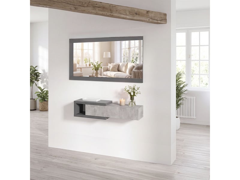 Armoire de couloir derek avec miroir gris grafito - gris cemento 95 x 19 x 26 cm REC26A01GE - Conforama C