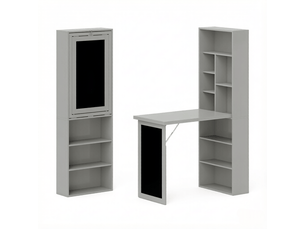 Bureau mural rabattable avec étagère et tableau noir, table murale multifonction en mdf pour petit espace, gris foncé et noir