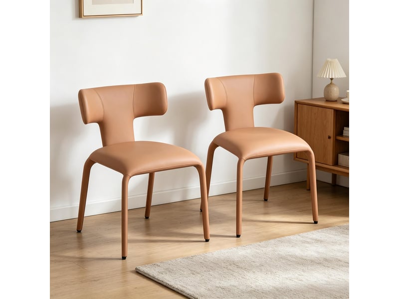  Chaises de bureau lot de 2 à roulettes avec dossier courbé  - assise rembourrée, simili cuir marron clair  - Conforama C