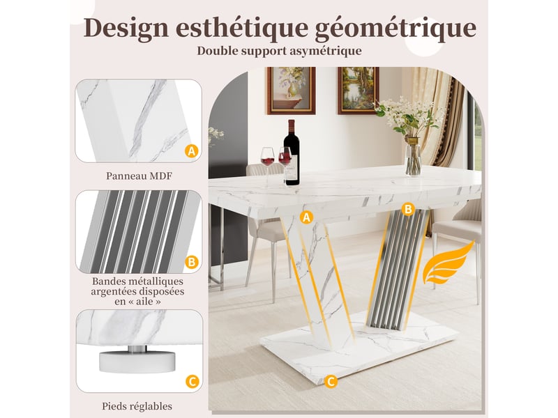  Table extensible 120-160x80x76 cm, plateau mdf imitation bois, piètement métal à pieds en aile réglable, blanche  - Conforama E