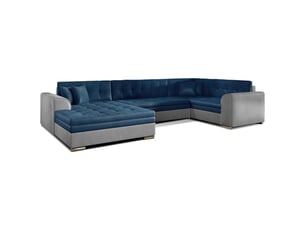 Canapé panoramique convertible caldero 5 places bleu marine et gris – angle gauche