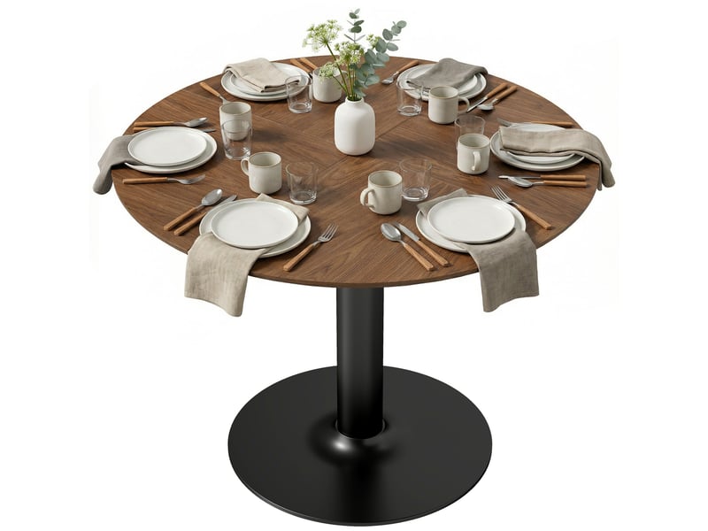  Table à manger ronde pour 4-6 personnes, table de cuisine avec large plateau et base en acier, ø 110 x 78 cm, marron  - Conforama B
