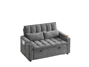Canapé-lit 3-en-1 142x89x89 cm en chenille avec rangements et porte-gobelets gris chicfurn