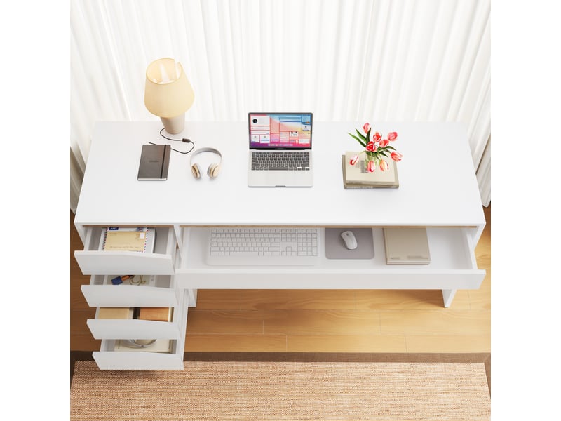 Bureau 140×50 cm, surface de travail importante, équipé de 5 tiroirs intégrés pour rangement Fay Lum - Conforama E