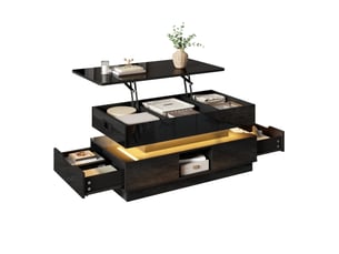Table basse relevable avec rangement led et prise 90x48x42,5 cm noire homvra