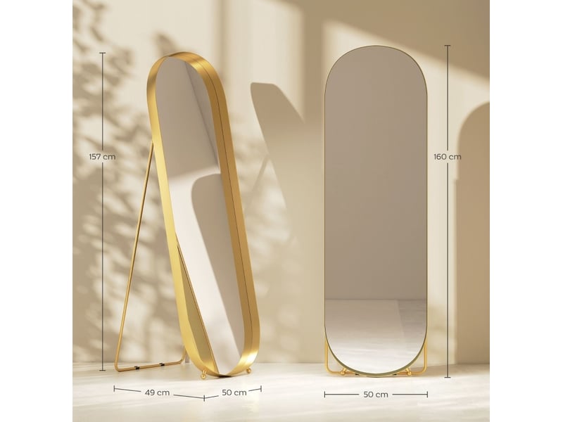 Miroir sur pied 160 x 50 cm avec cadre en métal doré, inclinable et autonome, idéal pour chambre ou salon élégant - Conforama C