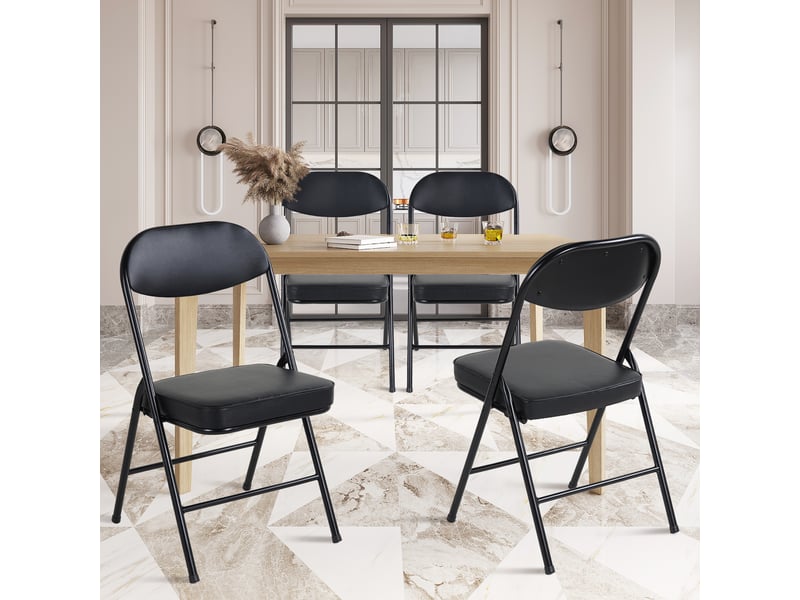  Chaise pliante lot de 4 avec assise rembourrée  - cadre en acier, patins antidérapants, simili cuir noir  - Conforama B