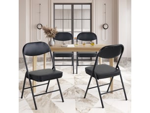Chaise pliante lot de 4 avec assise rembourrée  - cadre en acier, patins antidérapants, simili cuir noir