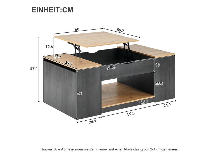  Table basse relevable 110x50x40 cm – gris anthracite, design épuré avec rangements intégrés  - Conforama C