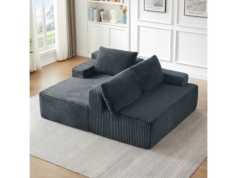  Canapé d'angle en l 4 places velours côtelé gris foncé assise profonde  - Conforama D
