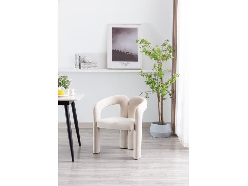  Chaise de salle à manger en velours avec assise rembourrée et dossier enveloppant beige  - Conforama C