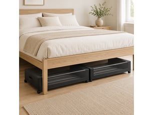 Boîte de rangement sous lit à roulettes, lot de 2, 40l, fermeture éclair, cadre en acier, poignées, 78x44x16cm, noir