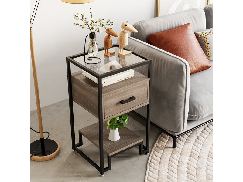  Table basse moderne 3 niveaux, tiroir bois, verre trempé, cadre acier robuste, salon chambre, montage facile,noir PHO_0XXNDJRE - Conforama C