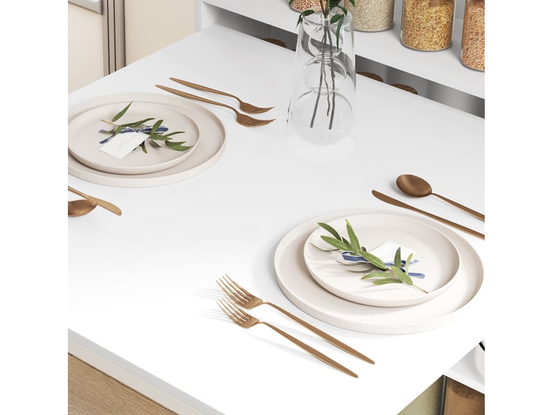  Table à manger pliante gain de place avec rangement et anti-basculement, blanche cravdom  - Conforama C