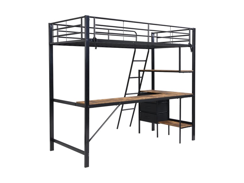  Lit mezzanine 90 × 200 cm avec bureau 2 m et 3 tiroirs, noirnoyer foncé IKSETERA TRADING LTD - Conforama R