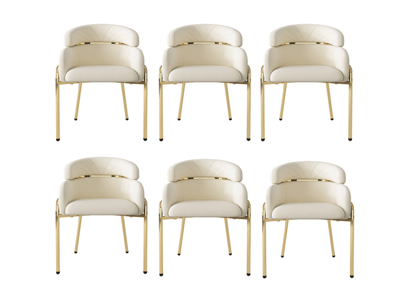 Lot de 6 chaises de salle à manger avec quatre pieds en métal, pour salon, luxe léger, chambre, bureau, velours, beige - Conforama D