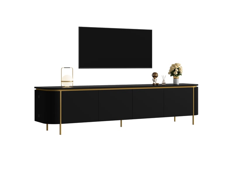 Meuble tv bas avec 6 portes 180x38x46 cm en mdf noir  - Conforama A