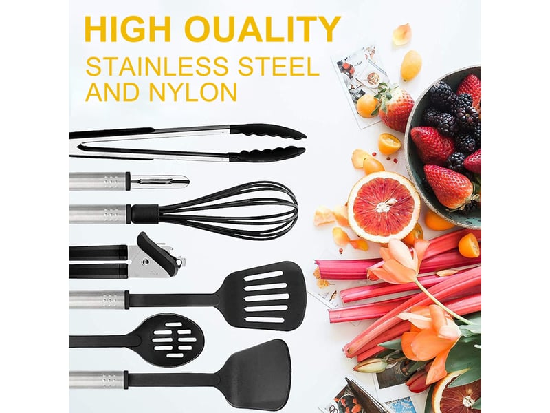  Ensemble de spatules et cuillères de cuisine en nylon, ensemble de 24 ustensiles et accessoires en acier inoxydable  - Conforama D