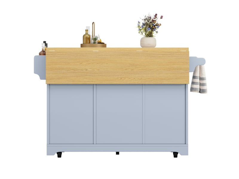  Îlot de cuisine mobile bleu en mdf 120 x 40 x 95 cm, plateau rabattable et 3 tiroirs, style vintage pratique  - Conforama D