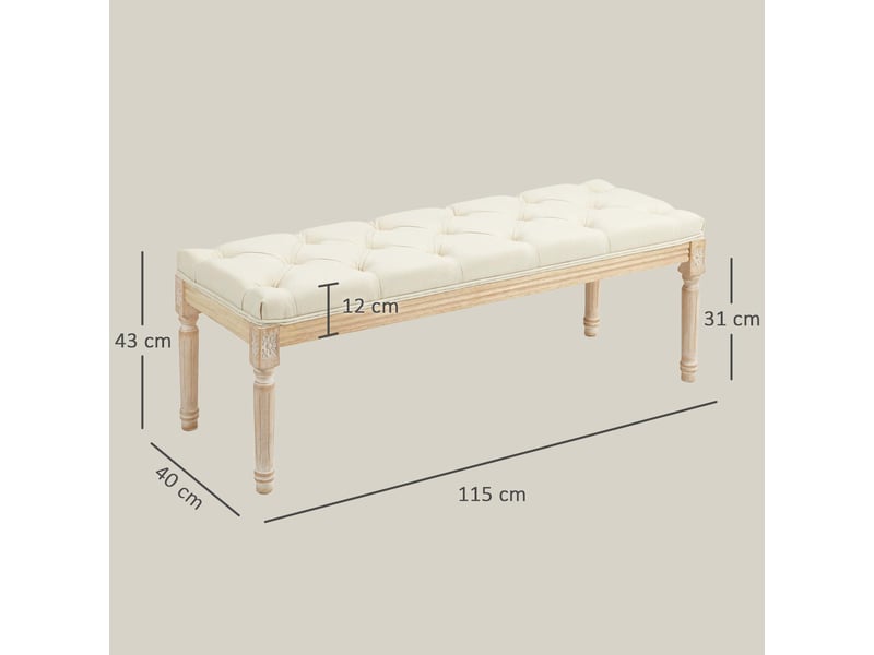  Banc bout de lit capitonné tissu aspect lin et bois d'hévéa crème 115 x 40 x 43 cm  - Conforama C