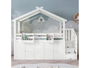 Lit cabane 90x200 cm <strong>MERAX</strong>  <strong>lit enfant blanc</strong> coloris blanc