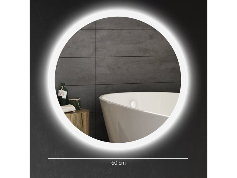  Miroir de salle de bain rond avec éclairage led ø60 x 3 cm, miroir antibuée, 3 couleurs d'éclairage, fonction mémoire, interrupteur tactile  - Conforama E
