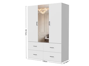Armoire de penderie 2 portes avec miroir central et 4 tiroirs - 130 x 51,8 x 181,5 cm - blanc - meuble de rangement