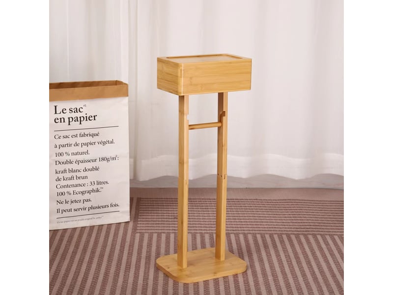  Porte papier toilette sans percer avec étagère en bambou  - Conforama C