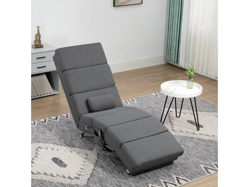  Fauteuil relax salon fauteuil de massage et chauffage meridienne avec télécommande et oreiller, gris, tissu effet lin  - Conforama W