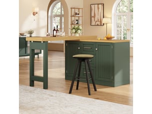 Îlot de cuisine multifonction, plateau extensible pivot 360° 3 tiroirs grande capacité étagère snack, cuisine, mdf, vert