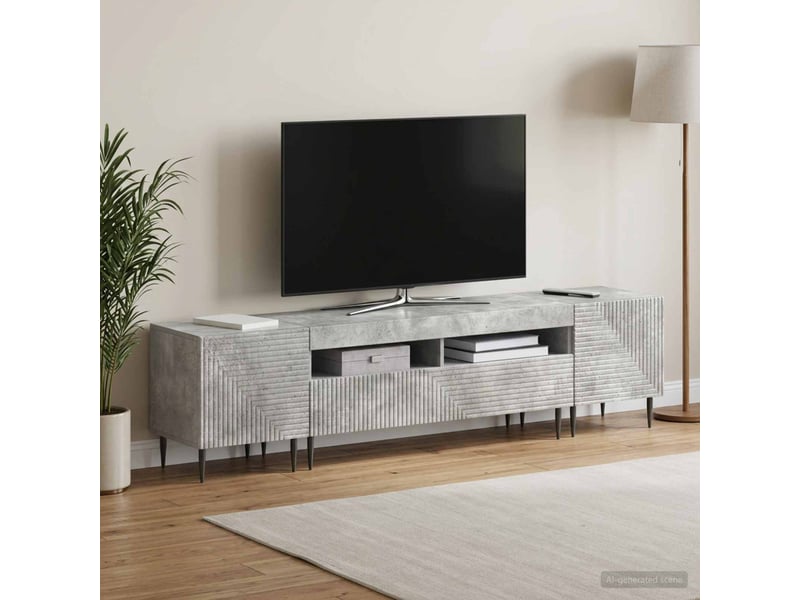  Ensemble de 3 meubles tv led gris béton bois d'ingénierie shl58512  - Conforama C