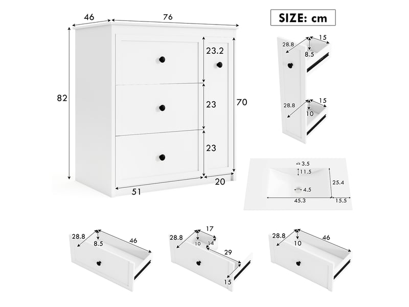  Meuble vasque salle de bain blanc 76 cm avec lavabo céramique intégré, tiroir latéral silencieux et rangement  - Conforama C