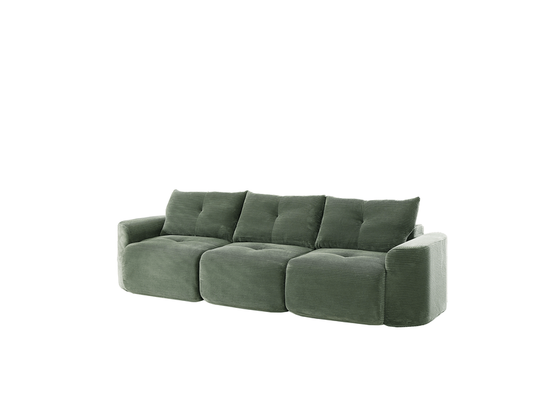  Canapé modulable 3 places couleur vert sauge, configuration 2+1, design arrondi, mousse, revêtement côtelé  - Conforama A