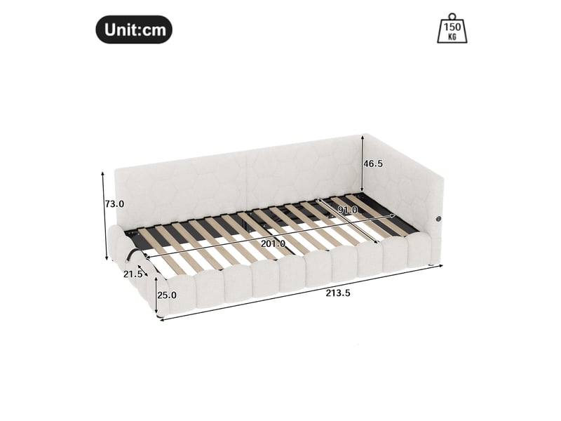  Lit banquette coffre 90x200 cm blanc avec led, usb et type-c, sans matelas  - Conforama C