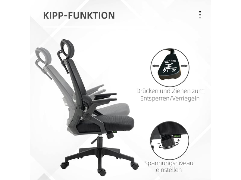  Chaise de bureau ergonomique,avec appui-tête et fonction basculante,maille,noire  - Conforama D