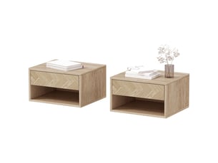 Lot de 2 tables de chevet 37 x 32 x 21 cm suspendues tiroir et étagère moderne en panneau de particules bois naturel 21_0001553