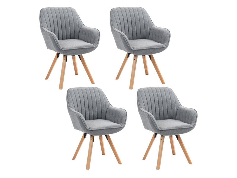 Lot de 4 chaise salle à manger scandinave fauteuil coiffeuse siège pivotant avec accoudoirs rembourré en tissu pieds en bois massif, gris - Conforama A