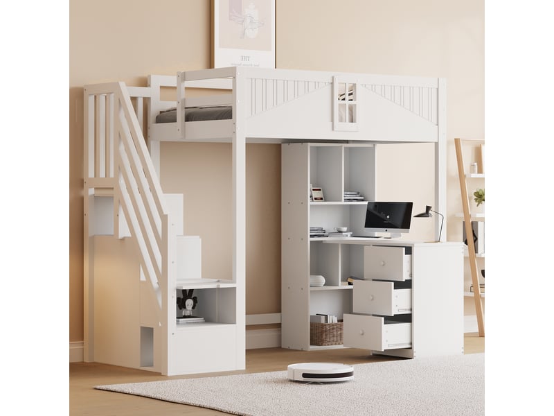  Lit mezzanine 90x200cm coloris blanc bois massif lit enfant blanc - Conforama E