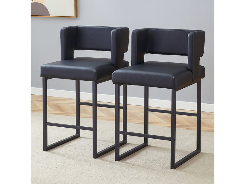  Lot de 2 tabourets de bar 49.5x41.4x91.4cm – design carré moderne et confortable avec sièges en cuir - pieds en métal noir - noir  - Conforama B