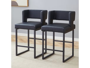 Lot de 2 tabourets de bar 49.5x41.4x91.4cm – design carré moderne et confortable avec sièges en cuir - pieds en métal noir - noir