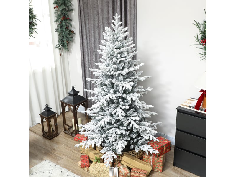  Sapin de noël artificiel floqué de neige 180 cm, arbre de noël avec 1815 branche, support en métal pliable, vert  - Conforama B
