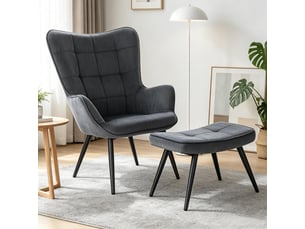 Fauteuil de salon avec repose-pieds 50x49x97cm – lounge chair relax avec dossier haut et pieds en métal – velours côtelé - anthracite