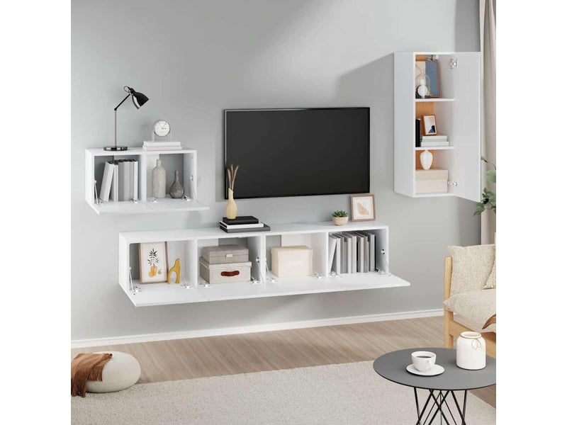  Ensemble de meubles tv 4 pcs blanc bois d'ingénierie shl5924  - Conforama C