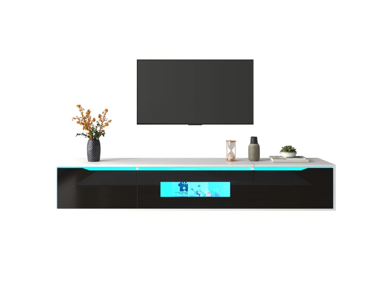  Meuble tv noir et blanc brillant avec éclairage led - couleurs changeantes, design moderne  - Conforama A