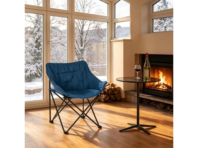 Fauteuil d'extérieur pliable 65 x 44,5 x 58 cm - structure métallique pliable avec sac de transport -  suédine et tissu oxford  -bleu  - Conforama D
