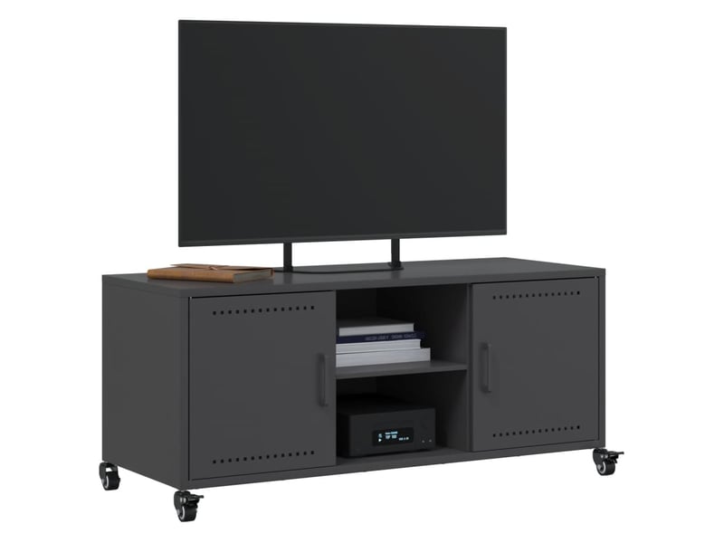  Meuble tv - banc tv - meuble de rangement noir 100,5x39x43,5 cm acier  - Conforama D